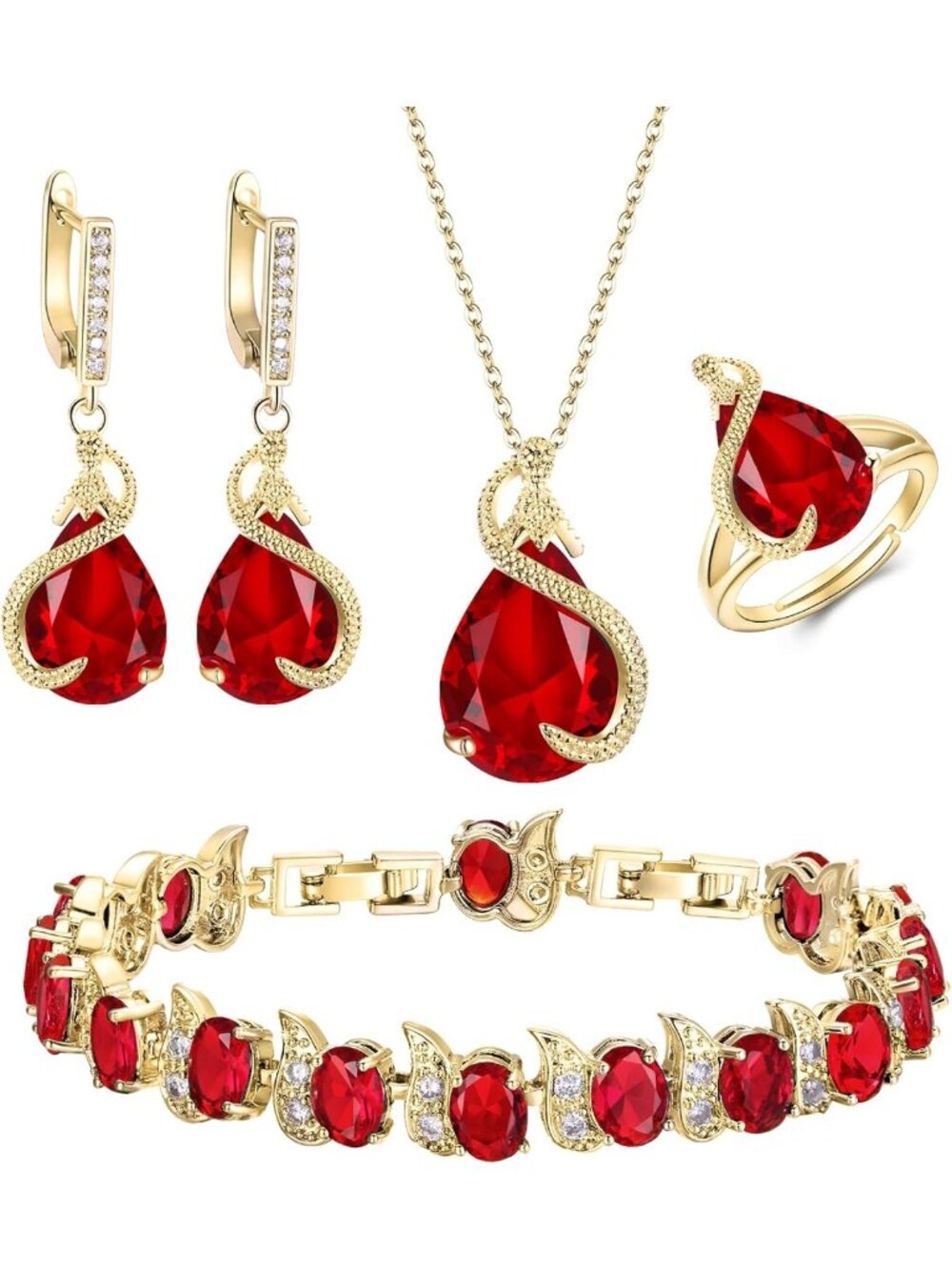 Elegant Pear Cubic Zirconia Wedding Jewelry Set for Bride & Bridesmaid